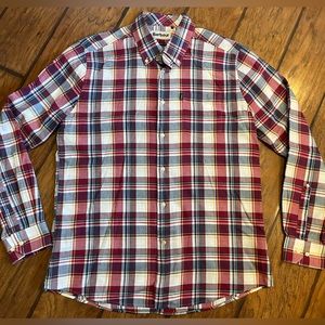 Barbour shirt men’s medium red plaid button down long sleeve pocket Christmas